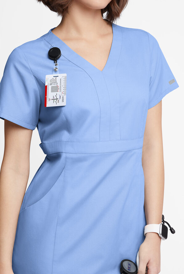 Butter-Soft Originals Women's 4- Pocket V-Neck Empire Waist Dress - Ceil Blue - 2