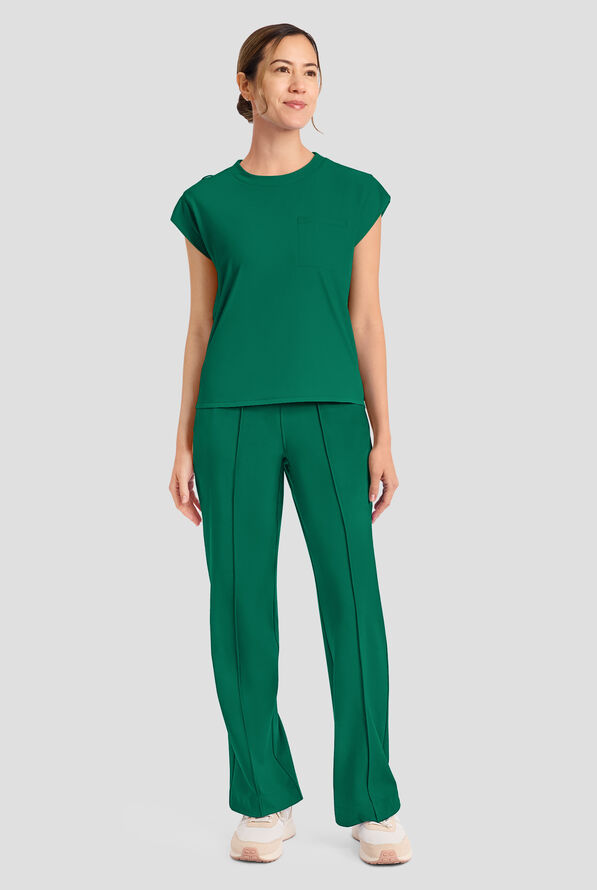 Cherokee Achieve Women's 1-Pocket STRETCH Raglan Sleeve Crew Neck Knit Scrub Top - Hunter - 4