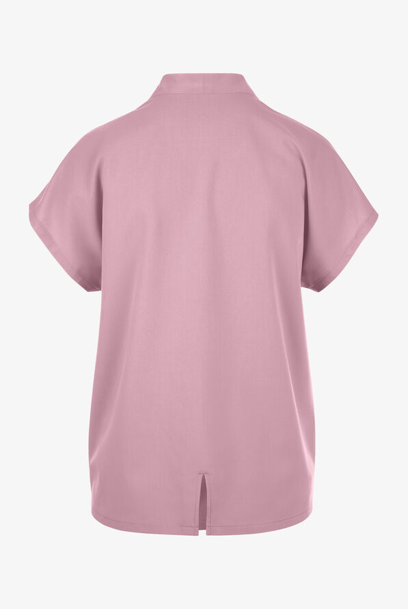 Cherokee Atmos Women's 1-Pocket STRETCH Dolman Sleeve Tuck In V-Neck Scrub Top - Mauve Haze - 2