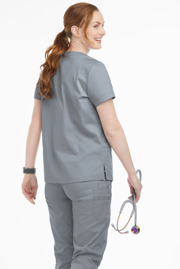 Butter-Soft STRETCH Women's 4-Pocket Notch Neck Scrub Top - Silver - 3