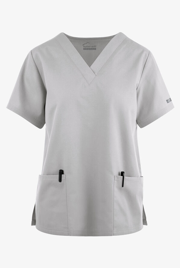 Butter-Soft Originals Women's 2-Pocket V-Neck Scrub Top - Silver - 1