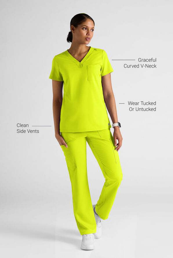 Butter-Soft STRETCH Women's 2-Pocket V-Neck Tuck-In Scrub Top - Lime Crush - 3