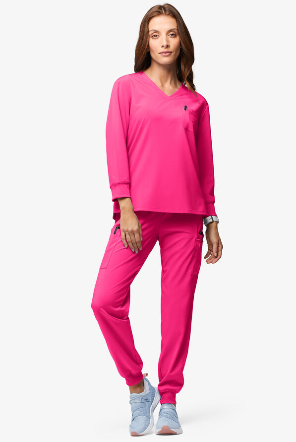 Easy STRETCH Women's Josie 2-Pocket Relaxed 3/4" Sleeve Scrub Top - Reactive Pink - 4