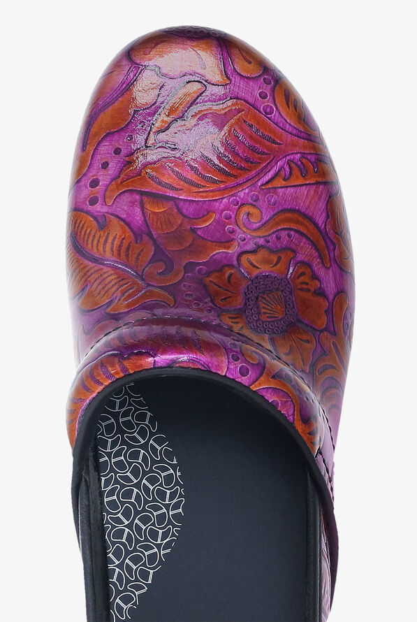 dansko grey tooled patent leather