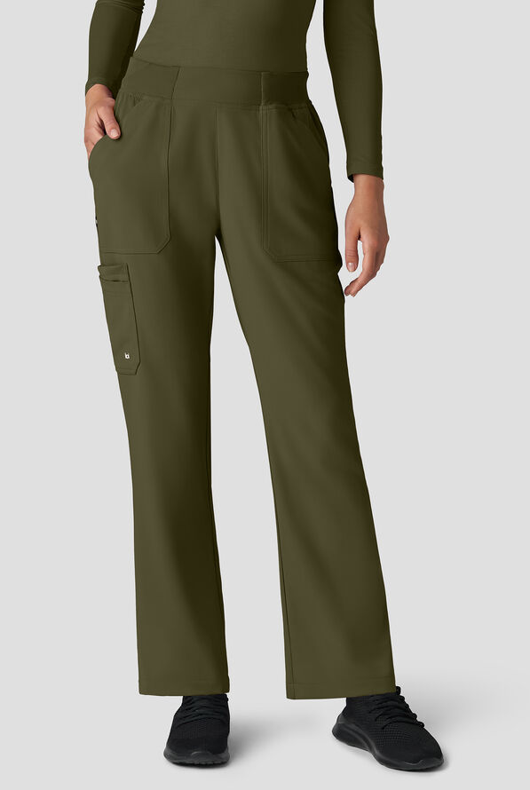 koi Next Gen Jump Start Women's 7-Pocket STRETCH Boot Cut Cargo Scrub Pants - Olive - 1