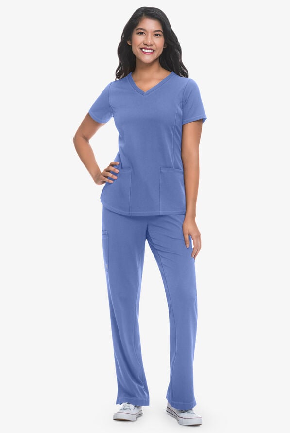 HH Works by Healing Hands Monica Women's 4-Pocket STRETCH V-Neck Scrub Top - Ceil Blue - 2