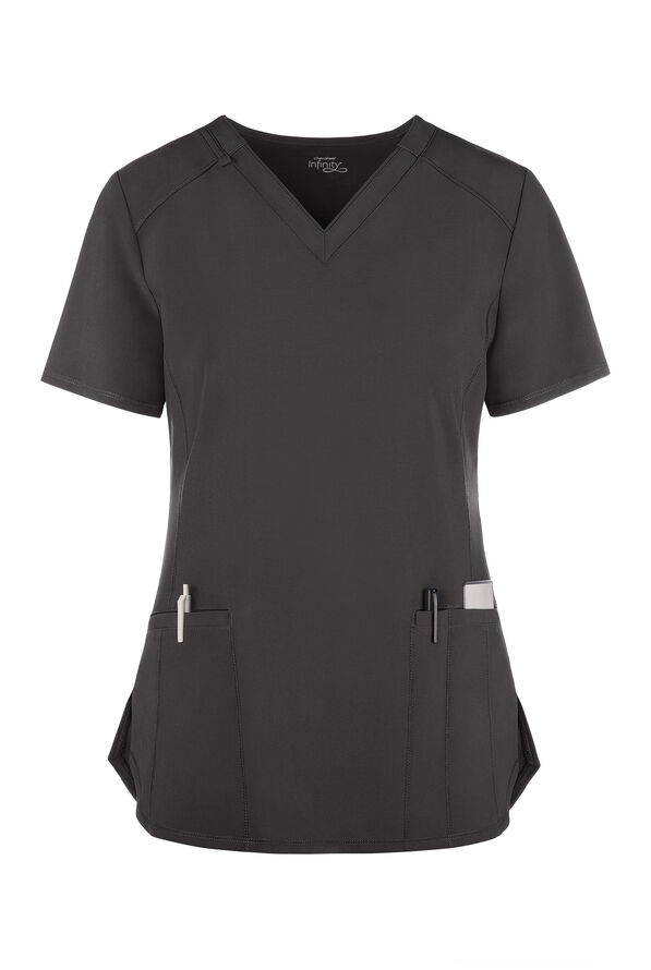 Infinity Women's 2-Pocket STRETCH V-Neck Scrub Top - Pewter - 1