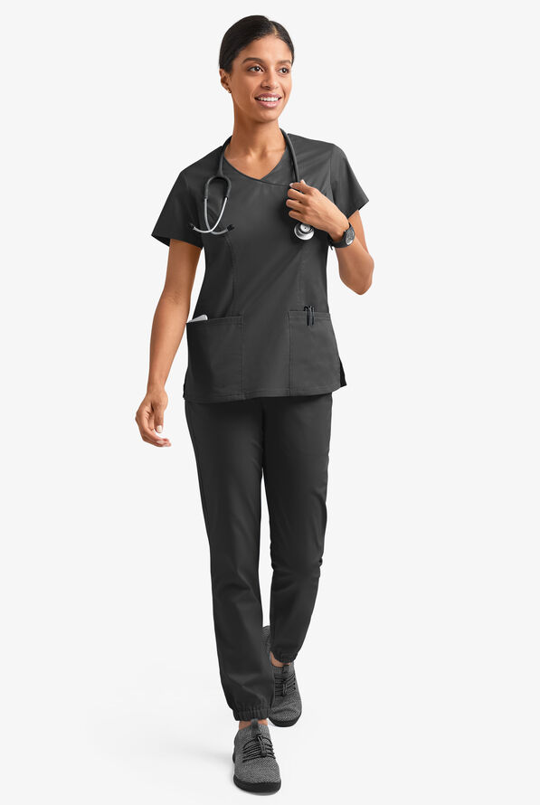 Blusa m&eacute;dica UA Butter-Soft STRETCH estilo cruzado con cuello en V y 3 bolsillos para mujer - Black - 6
