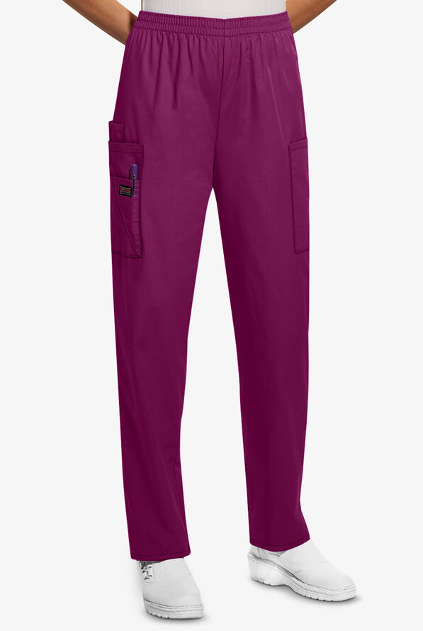 Cherokee Workwear Women's 4-Pocket Elastic Waist Utility Scrub Pants - Tall - Wine - 1