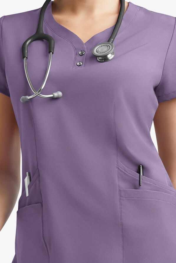 Blusa médica Easy STRETCH Demi estilo Henley con 4 bolsillos para mujer - Purple Dusk - 5