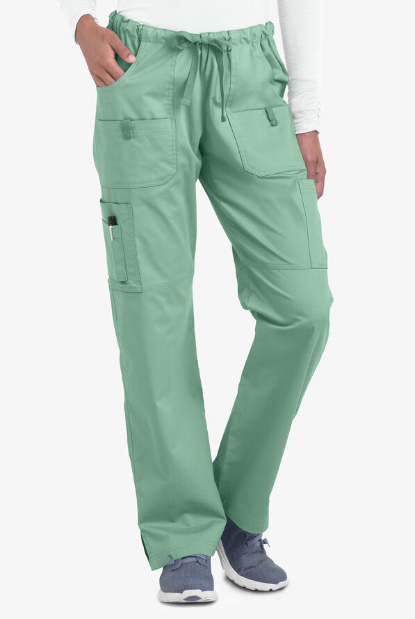 Butter-Soft STRETCH Women's 10-Pocket Drawstring Scrub Pants - Tall - Water Mint - 1