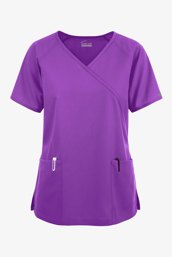 Blusa médica Butter-Soft Originals estilo cruzado con 3 bolsillos para mujer - Wild Plum - 1