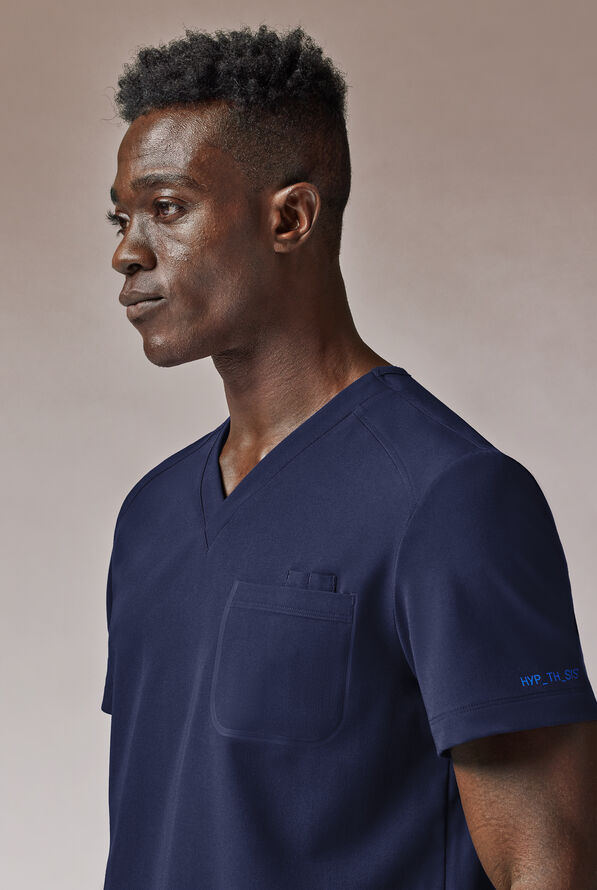 Hypothesis System Men’s 3-Pocket V-Neck Tuck In/Wear Out Scrub Top - Navy - 4