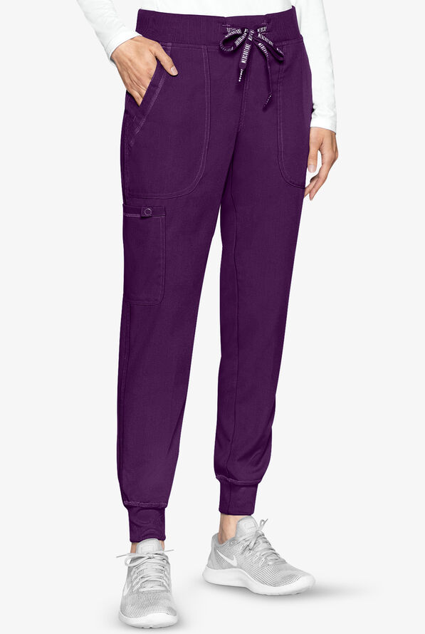 Med Couture Touch Women's 5-Pocket STRETCH Cargo Yoga Jogger Scrub Pants - Eggplant - 1