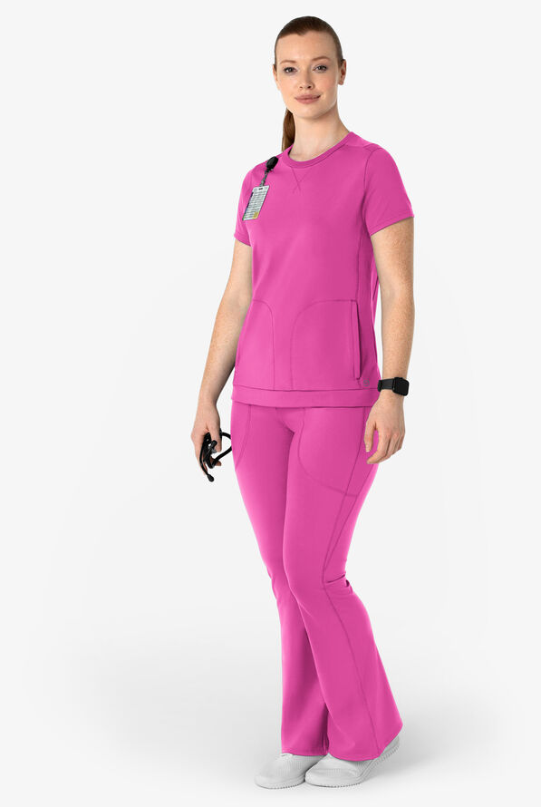 Wink Renew Knit Women's 5-Pocket STRETCH Yoga Waist Flare Leg Scrub Pants - Raspberry - 4