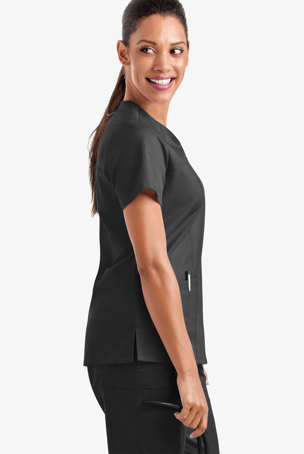 Blusa m&eacute;dica UA Butter-Soft STRETCH con escote coraz&oacute;n y 4 bolsillos para mujer - Black - 4