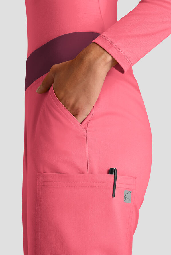 Butter-Soft STRETCH FLXTEK+ Women's 4-Pocket Knit Waistband Yoga Scrub Pants - Rouge Rose/Wine - 4