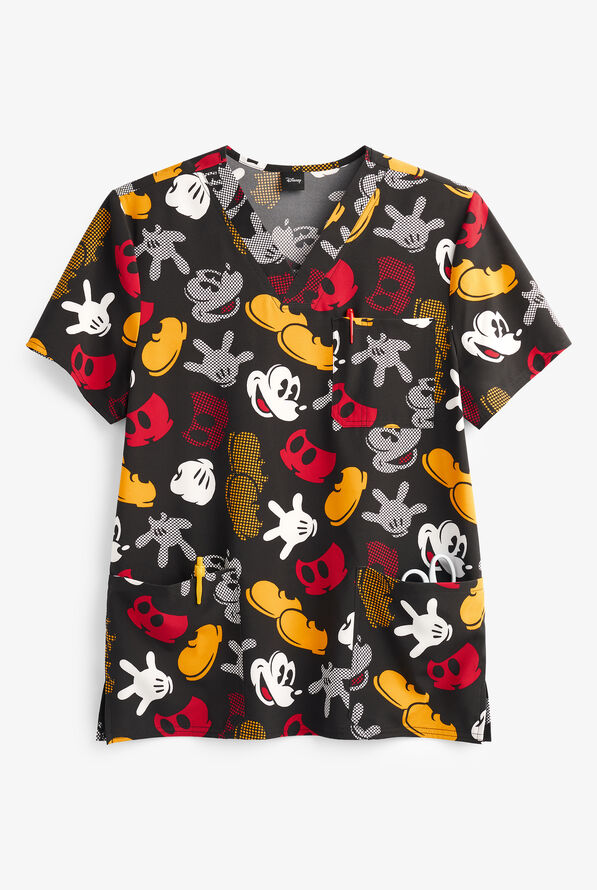 Tooniforms Disney's Mickey Mix and Match Men's 3-Pocket STRETCH V-Neck Print Scrub Top - null - 1
