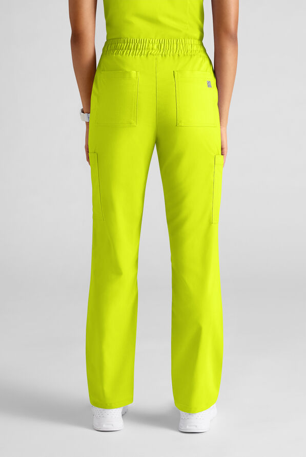 Butter-Soft STRETCH FLXTEK+ Women's 8-Pocket Straight Leg Cargo Scrub Pants - Lime Crush - 2