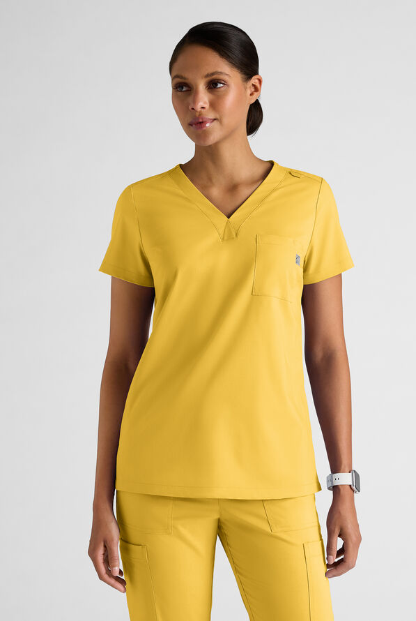 Blusa médica UA Butter-Soft STRETCH con cuello en V y 1 bolsillo para mujer - Warm Sun - 1
