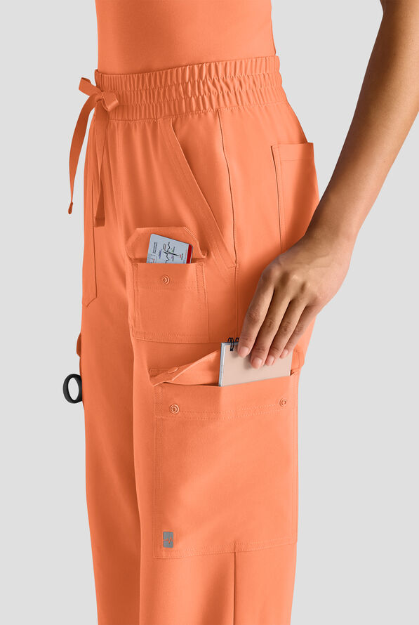 Easy STRETCH Ayo Women's 10-Pocket Cargo Scrub Pants - Petite - Coral Haze - 3
