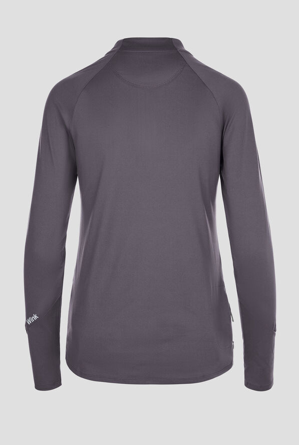 Wink Layers Women's 1-Pocket STRETCH Quarter Zip Mock Neck Knit Underscrub - Pewter - 2