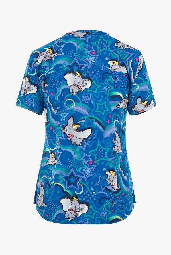 Tooniforms Disney's Dumbo High Flying Circus Women's 2-Pocket STRETCH V-Neck Print Scrub Top - null - 2
