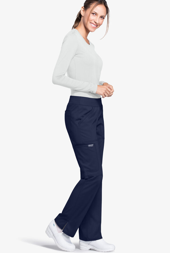 Cherokee Workwear Revolution Women's 4-Pocket STRETCH Pull-On Cargo Scrub Pants - Tall - Navy - 2