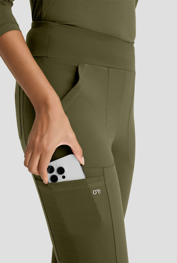 Barco One Performance Knit Momentum Women's 6-Pocket STRETCH High Rise Legging Scrub Pant - Olive - 2