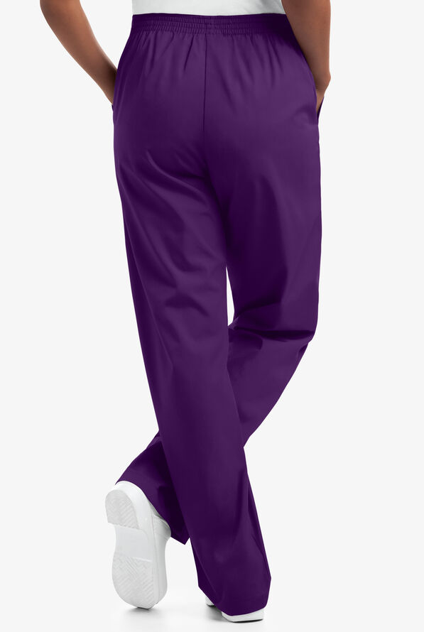 Butter-Soft Core Women's 2-Pocket Elastic Waist Scrub Pants - Eggplant - 2