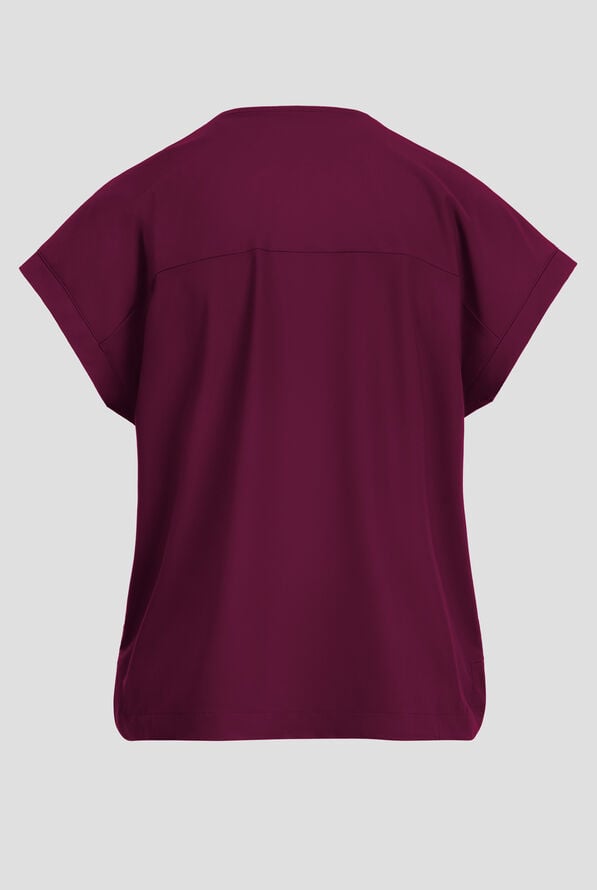 Infinity Pursuit Women's 1-Pocket STRETCH Rib-Knit V-Neck Dolman Sleeve Scrub Top - Wine - 3