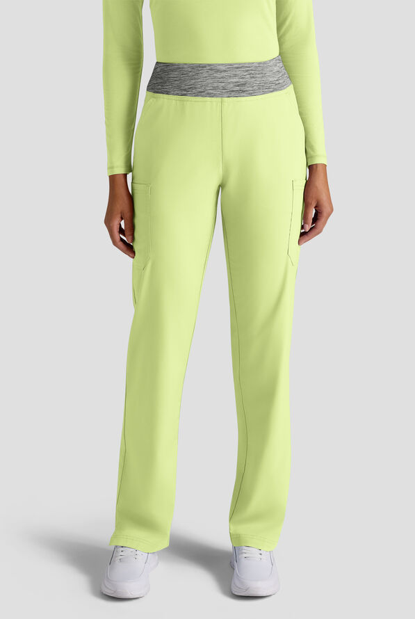 Butter-Soft STRETCH FLXTEK+ Women's 4-Pocket Knit Waistband Yoga Scrub Pants - Cool Matcha/Silver Melange - 1
