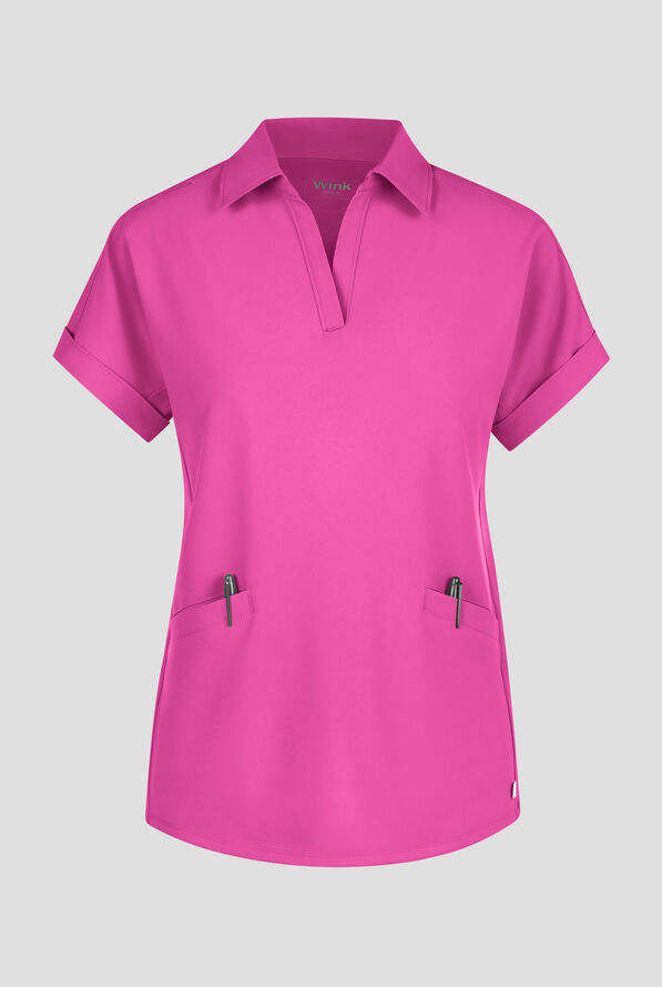 Wink Renew Women's 2-Pocket STRETCH Dolman Sleeve Shirt Collar Scrub Top - Raspberry - 1