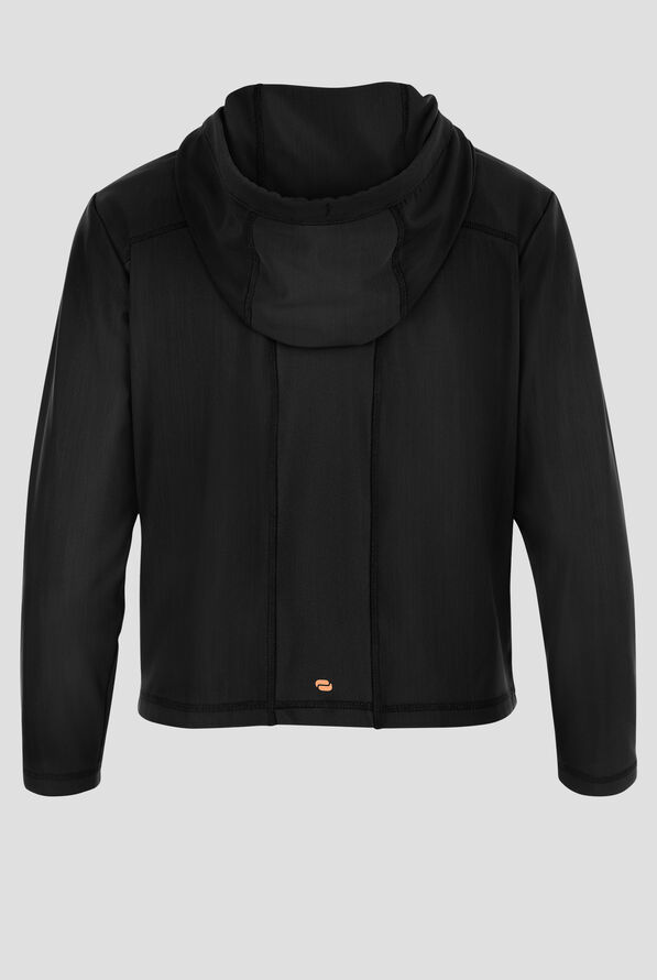 Infinity GNR8 Kinetic Knit Women's 2-Pocket STRETCH Mesh Crop Zip Front Hoodie Scrub Jacket - Black - 2