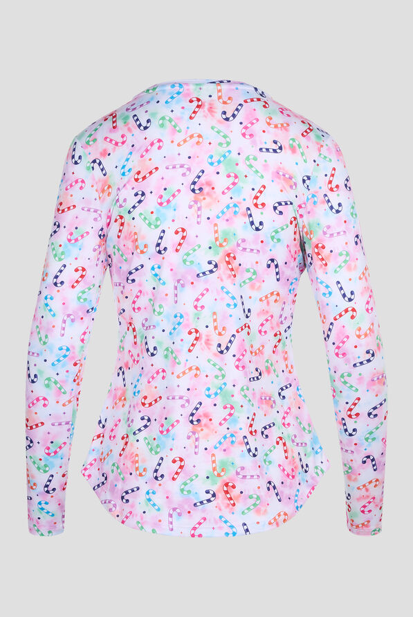 Zavate Ava Therese Candy Cane Twist Foil Women's STRETCH Long Sleeve Knit Underscrub - null - 2