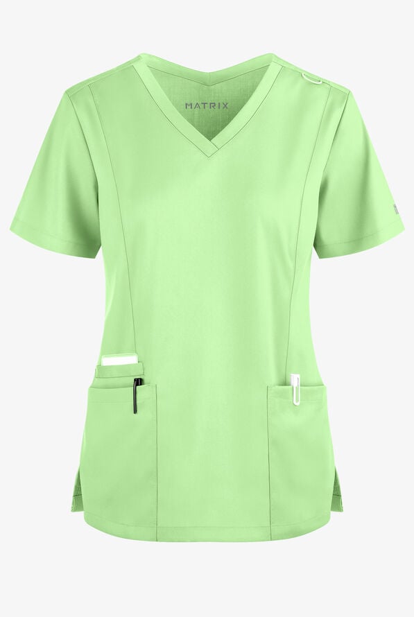 Maevn Matrix Women's 3-Pocket STRETCH V-Neck Scrub Top - Patina Green - 1