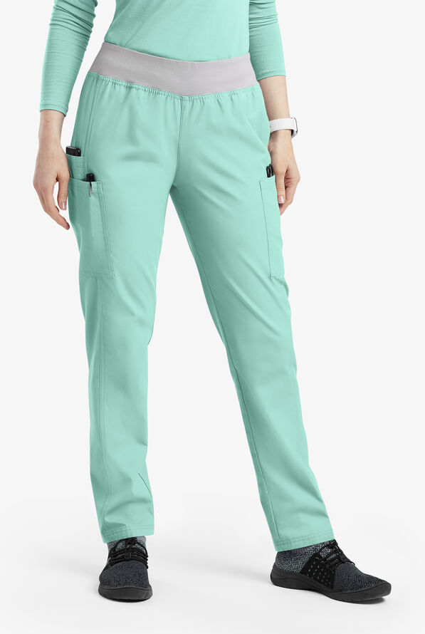 Pantalón médico Butter-Soft Originals de tiro medio estilo yoga con piernas entalladas y 5 bolsillos para mujer - Water Mint/Silver - 1