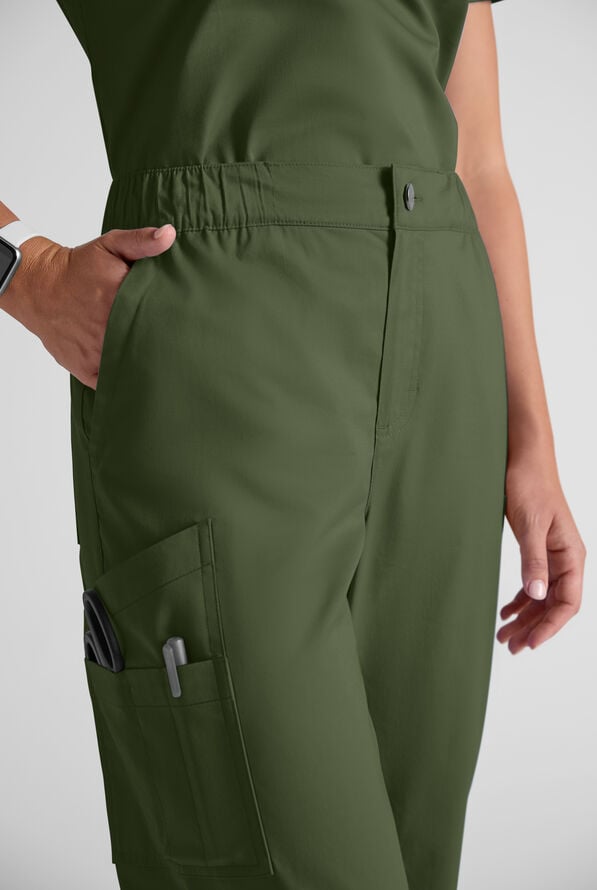 Butter-Soft STRETCH Women's 8-Pocket Cargo Button Front Pant With Fly Scrub Pants - Light Olive - 7