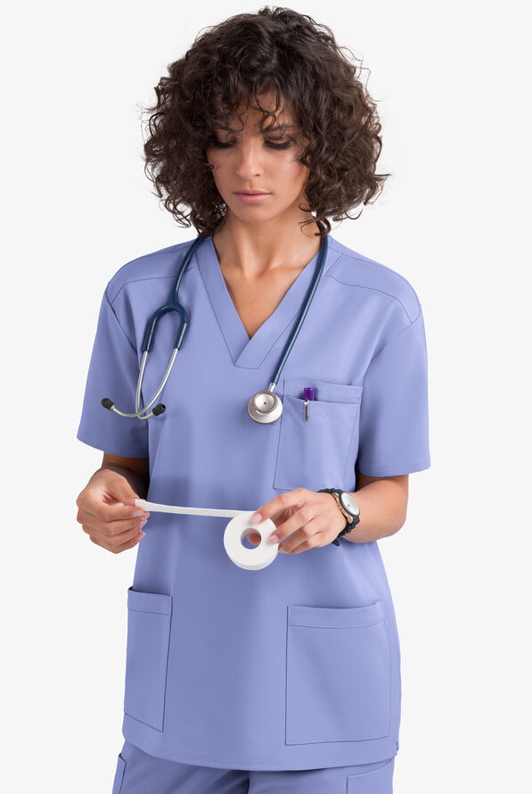 UA Flex2 Unisex 5-Pocket V-Neck STRETCH Scrub Top - Ceil Blue - 2