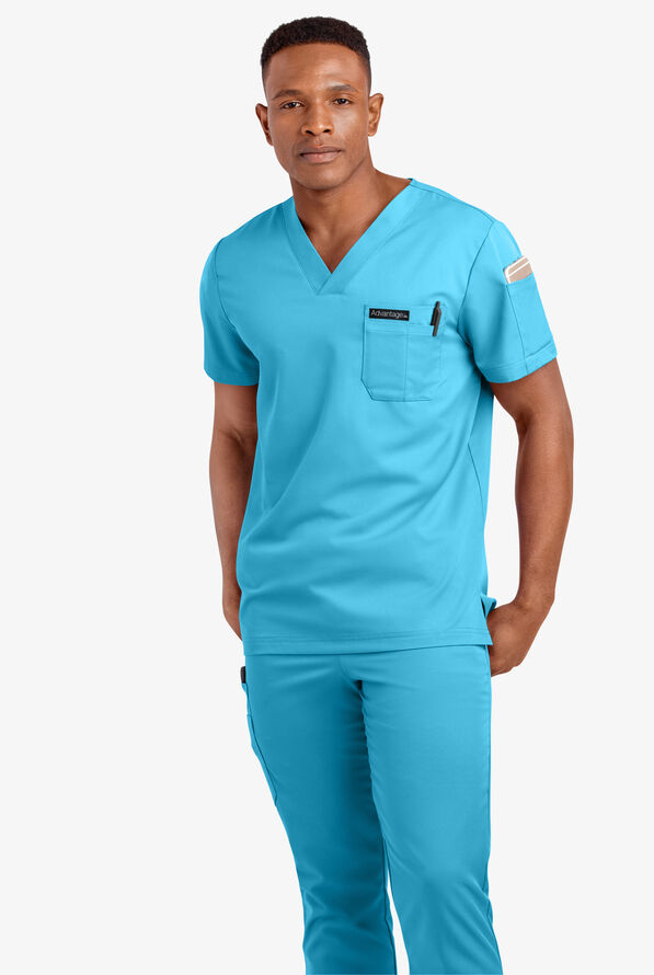 Advantage STRETCH Men's 4-Pocket V-Neck Scrub Top - Turquoise - 2