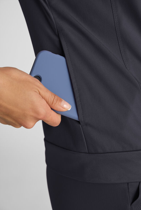 Grey's Anatomy by Barco Emerge Rowen Women's 2-Pocket STRETCH Banded Bottom Zip Scrub Top - Steel Gray - 5