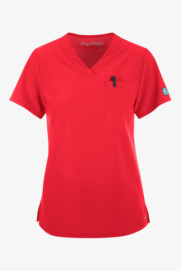 Easy Stretch EcoGrid Ariel Women's 1-Pocket Tuck In/Wear Out Scrub Top - Atomic Red - 1