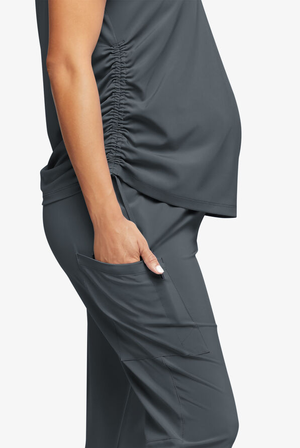 Easy STRETCH Chrissy Women's Maternity 4-Pocket Tapered Leg Jogger Scrub Pants - Pewter - 2