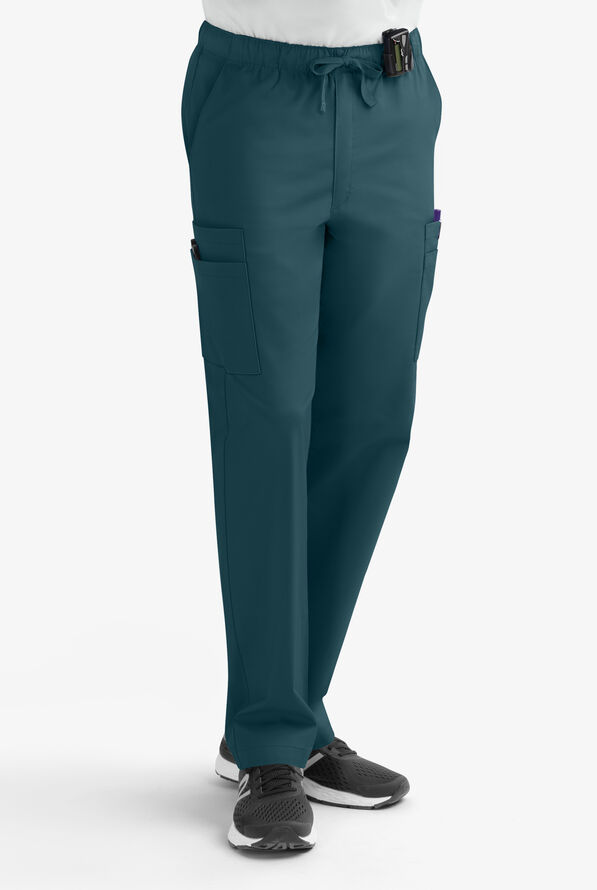 Butter-Soft STRETCH Men's 7-Pocket Cargo w/ Elastic Waist Scrub Pants - Tall - Caribbean Blue - 1