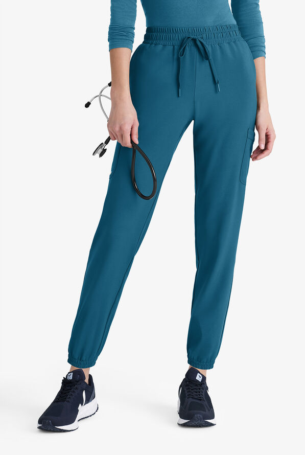 Grey's Anatomy by Barco Evolve STRETCH Terra Women's 6-Pocket Cargo Jogger Scrub Pants - Petite - Bahama Blue - 1