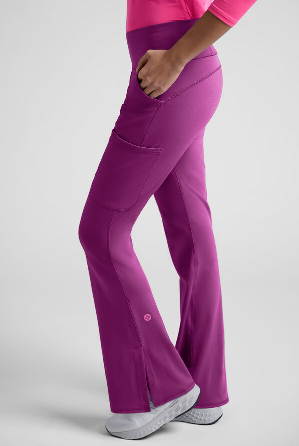 Pantal&oacute;n m&eacute;dico Med Couture Amp Knit STRETCH Petite estilo yoga con piernas acampanadas y 5 bolsillos para mujer - Plum Royale - 8