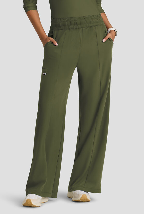 Grey's Anatomy by Barco Emerge Emerson Women's 5-Pocket STRETCH High-Rise Wide Leg Scrub Pants - Olive - 1