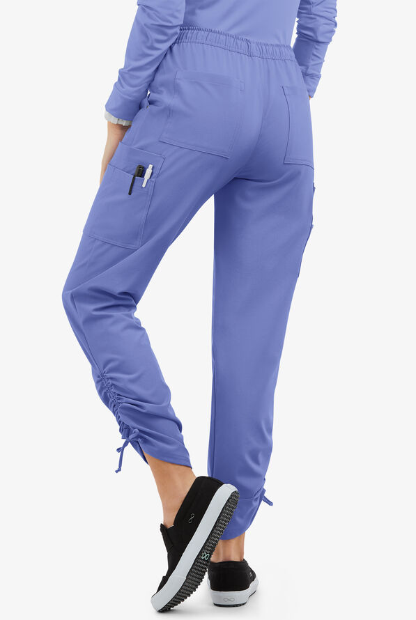 Easy STRETCH Halle Women's 11-Pocket Ruched Leg Jogger Scrub Pants - Ceil Blue - 4
