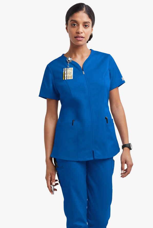 Blusa médica UA Butter-Soft STRETCH con cremallera y 4 bolsillos para mujer - Royal - 2