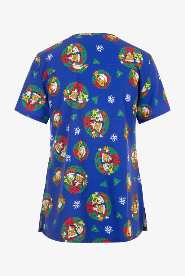 Blusa médica estampada FUNSCRUBS Garfield Christmas STRETCH con cuello en V y 2 bolsillos para mujer - null - 2